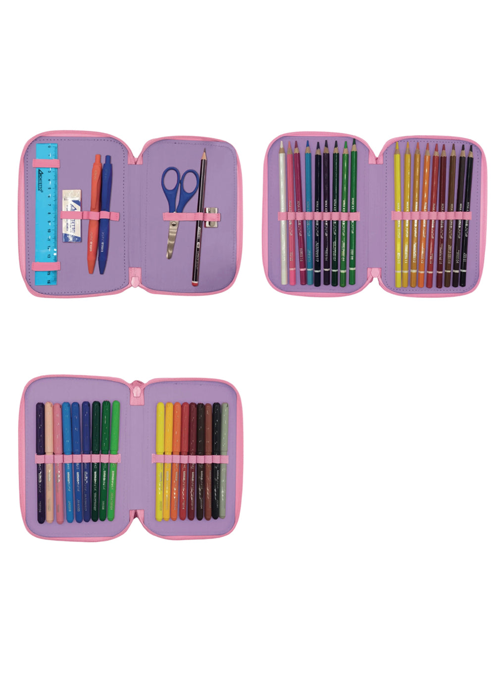 Astuccio 3 Zip Rosa Tinta Unita Glamour
