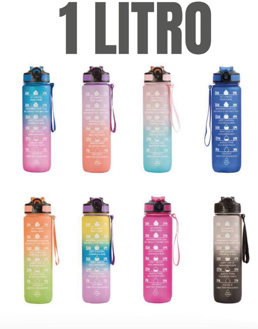 Borraccia Motivazionale 1 Litro con Cannuccia e Indicatore Orario - MotivationalBottle