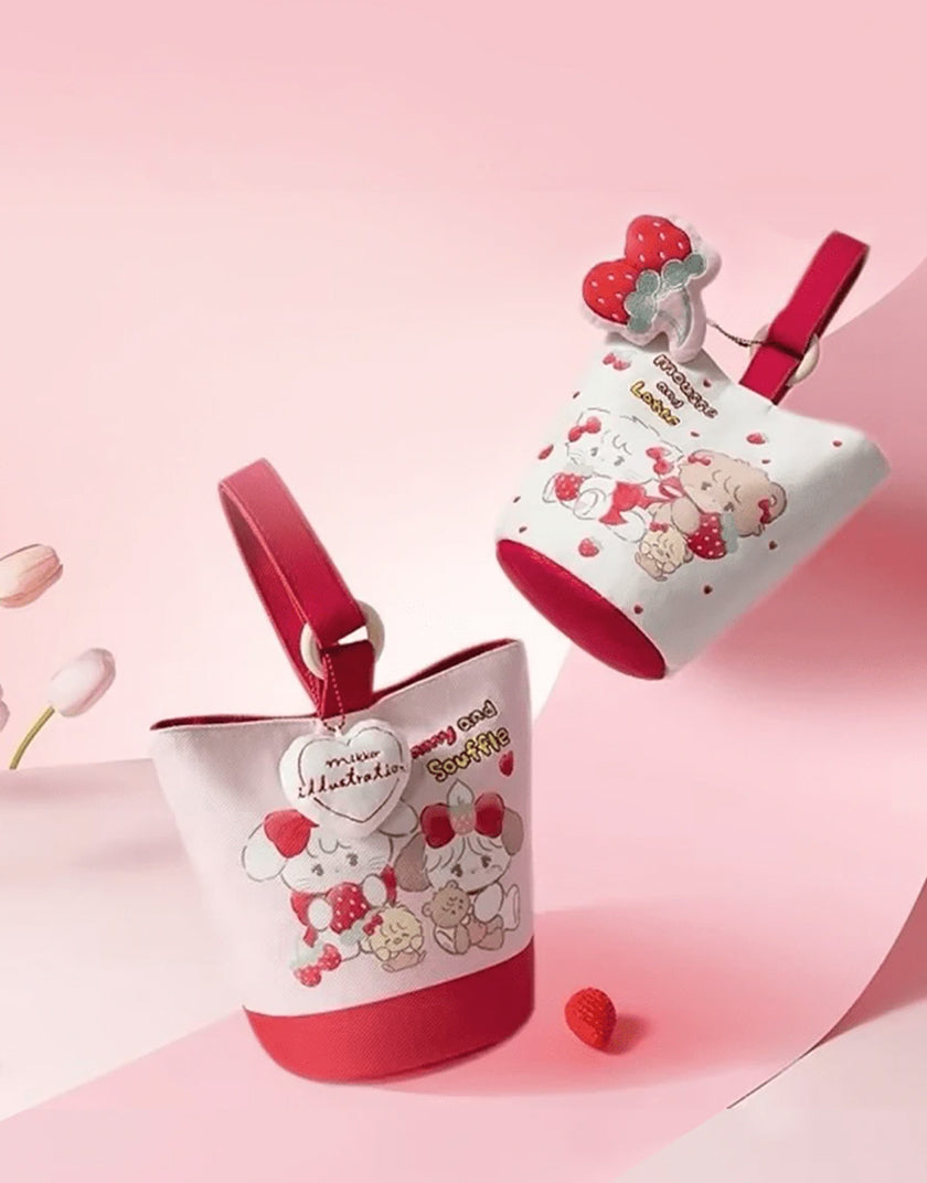 Borsa Secchiello Mikko Rosa in Stoffa con Portachiavi