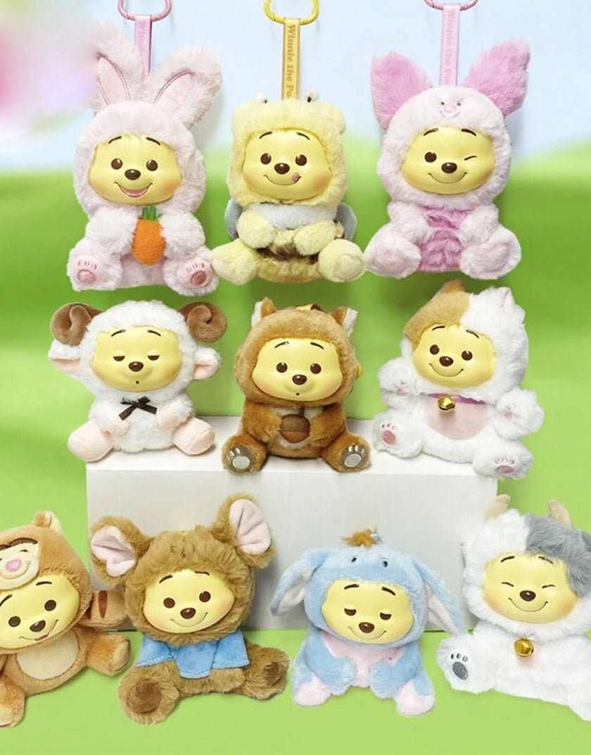 Miniso Disney Winnie The Pooh - Portachiavi in Vinile e Peluche - Blind Box