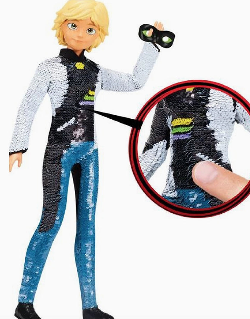 Bambola Miraculous Adrien - Cat Noir con Paillettes Reversibili