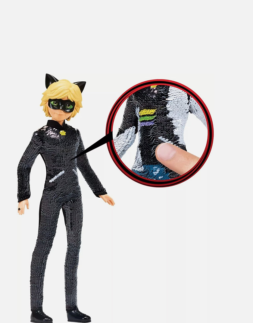 Bambola Miraculous Adrien - Cat Noir con Paillettes Reversibili