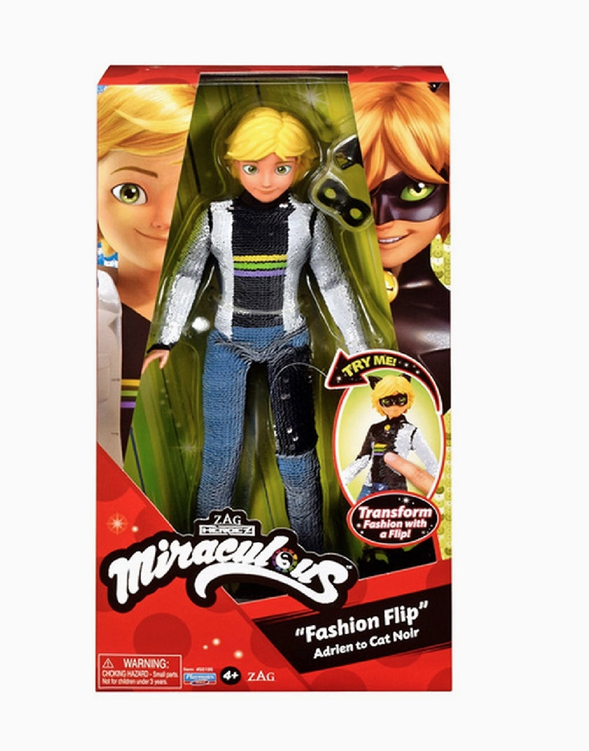 Bambola Miraculous Adrien - Cat Noir con Paillettes Reversibili