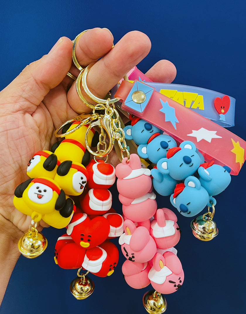 Portachiavi BT21 in Silicone 3D con Campanellino - Design Unico e Colorato