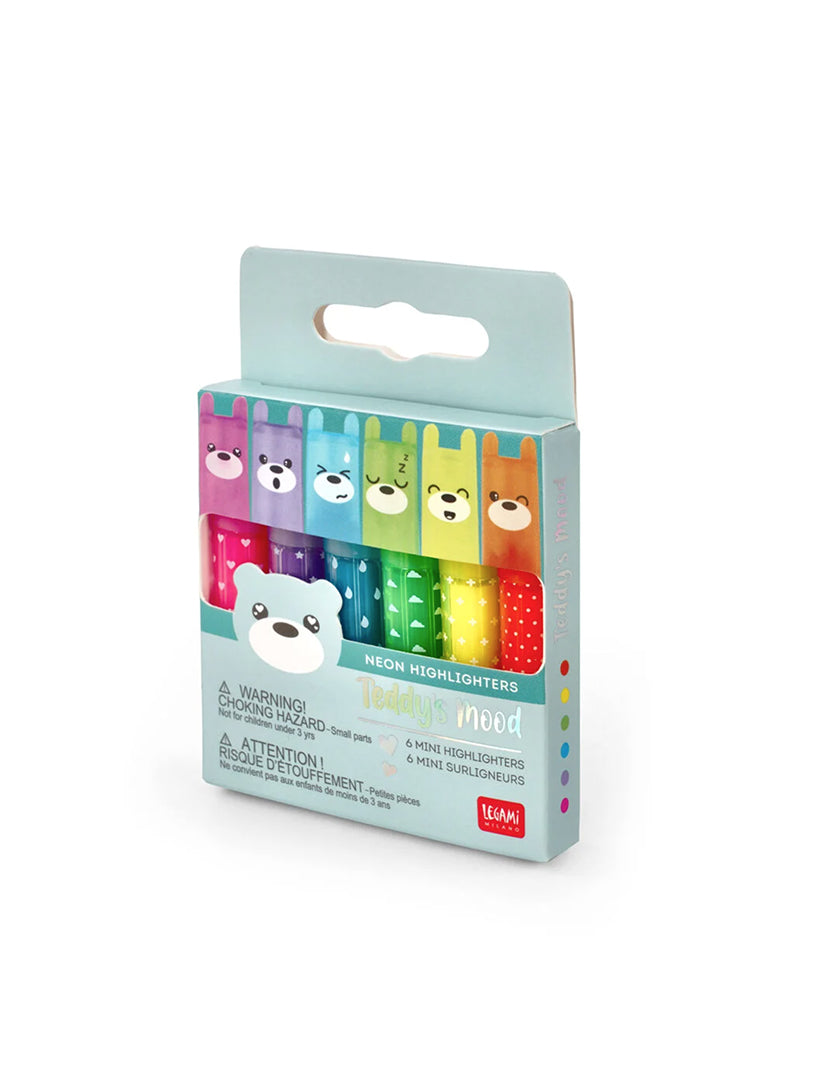 Set di 6 Mini Evidenziatori Teddy's Mood Fluo Legami - Colori Vivaci e Compatti per Ogni Occasione