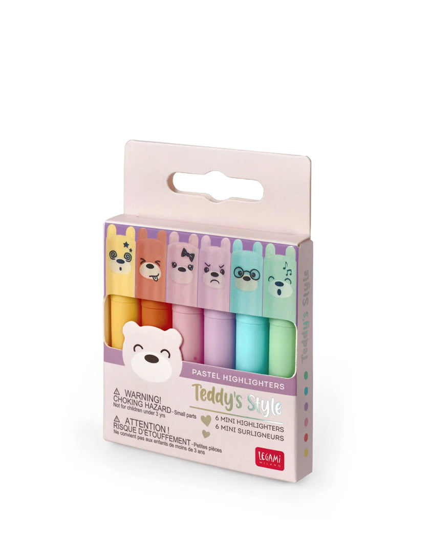 Set di 6 Mini Evidenziatori Pastello - Teddy's Mood Legami | Colori Vivaci e Compatti