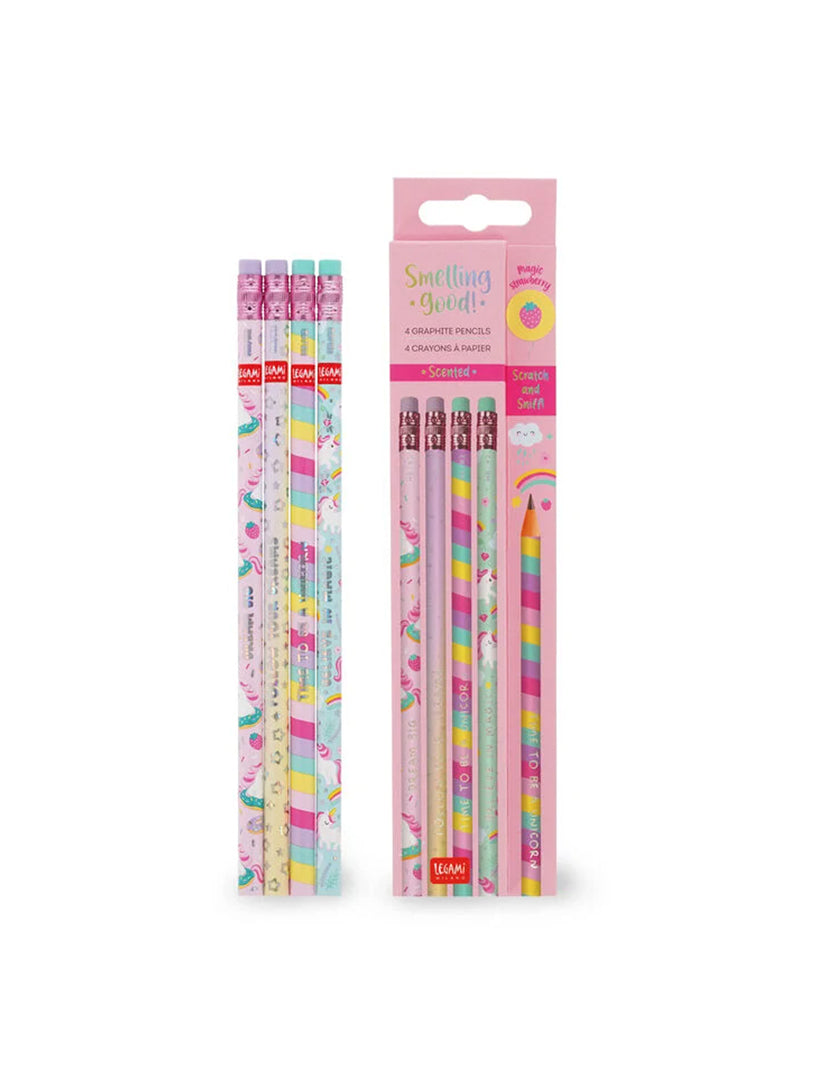 Set di 4 Matite HB Profumate - Legami Unicorn: Scrittura Creativa e Profumata