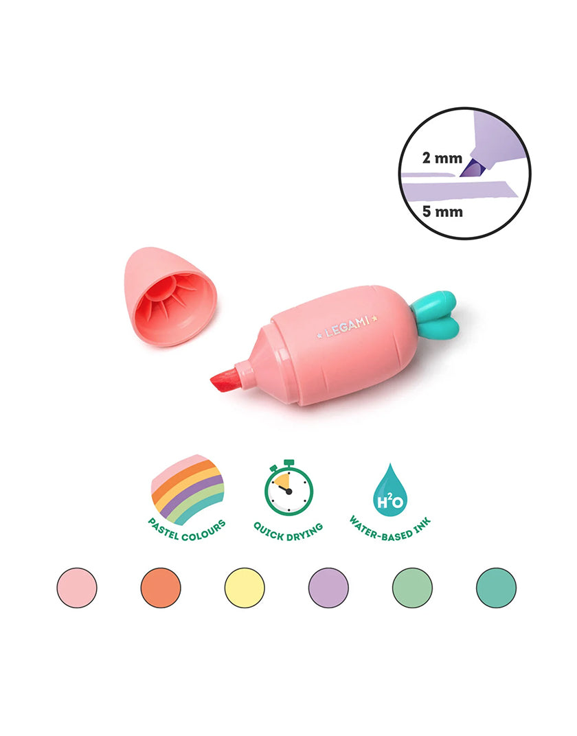 Set di 6 Mini Evidenziatori a Forma di Carota - Carrate Team Legami
