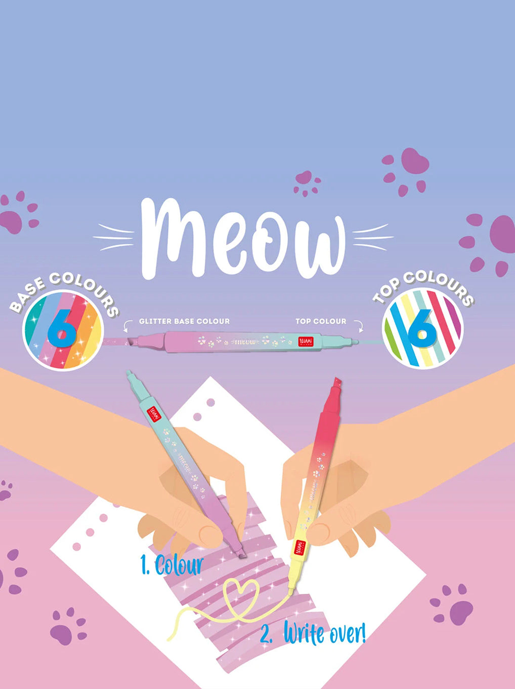 Set 6 Pennarelli Doppia Punta con Colori Sovrascrivibili Meow Legami