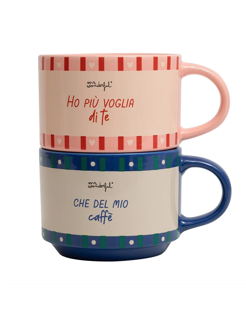 Set di 2 Tazze Impilabili Mr. Wonderful - "Ho più voglia di te che del mio caffè"
