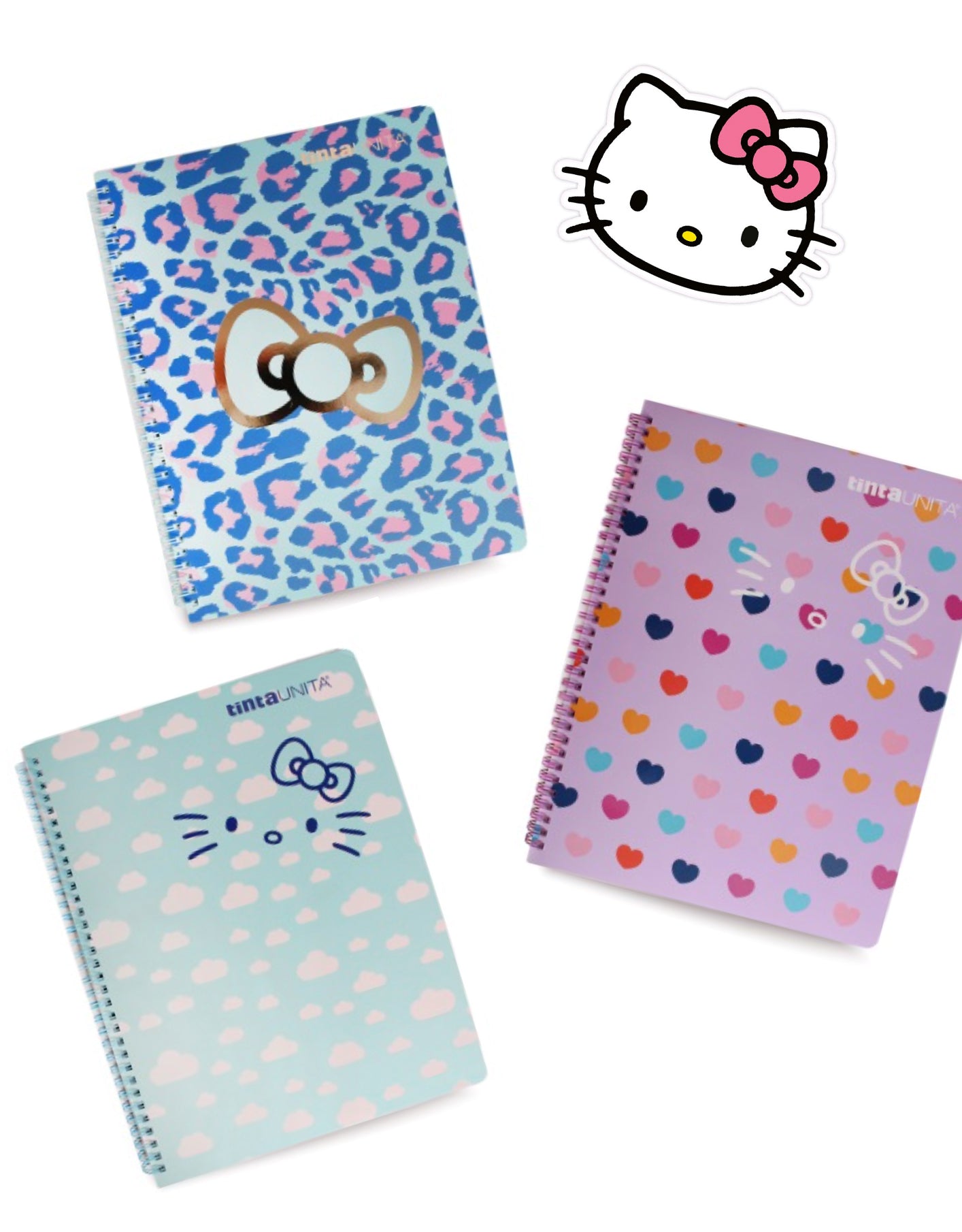 Set 3 Quaderni Maxi Spiralati Hello Kitty – Tinta Unita Quadro 5mm