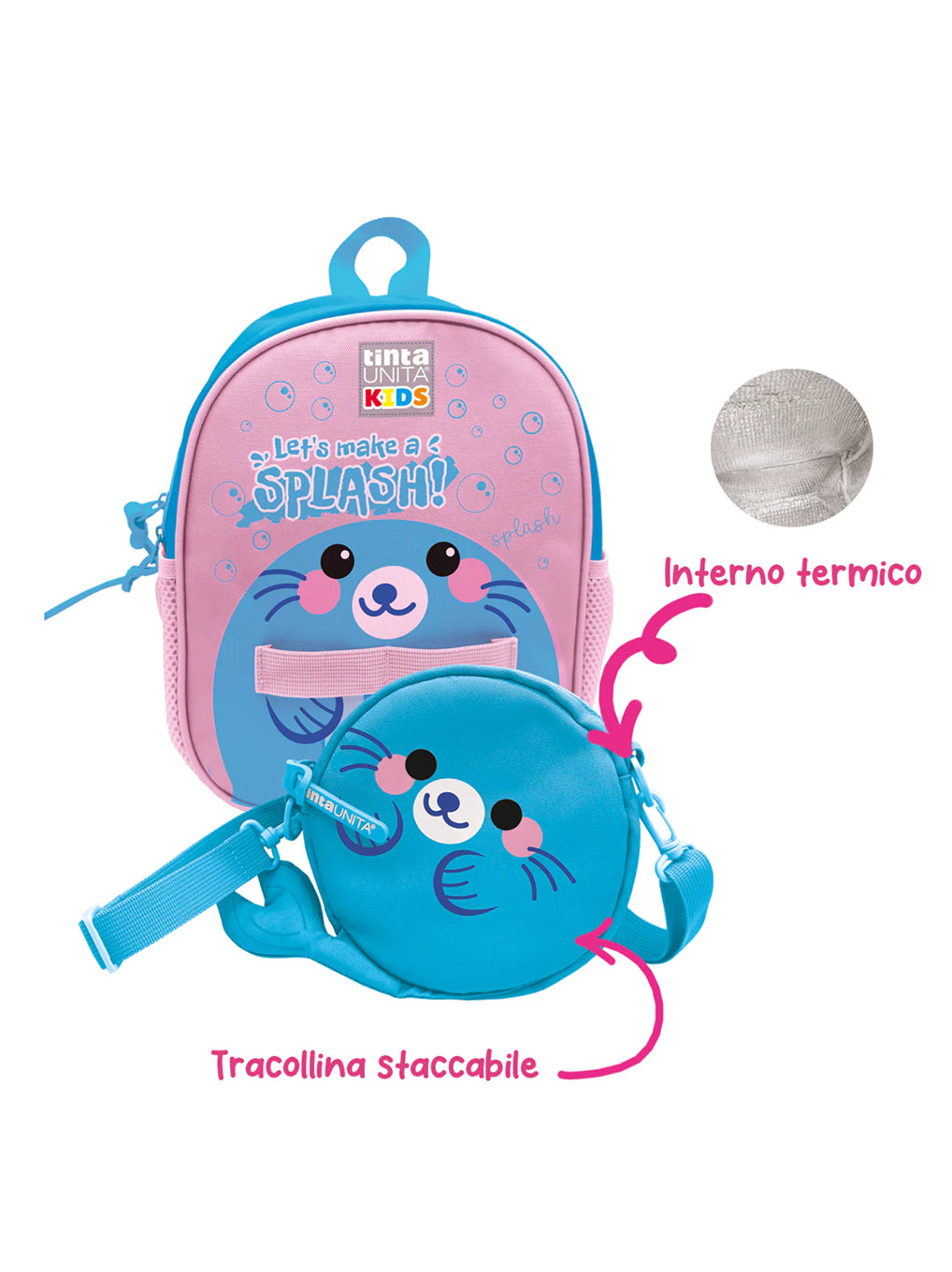 Zaino 2 in 1 con Borsetta Tinta Unita Kids