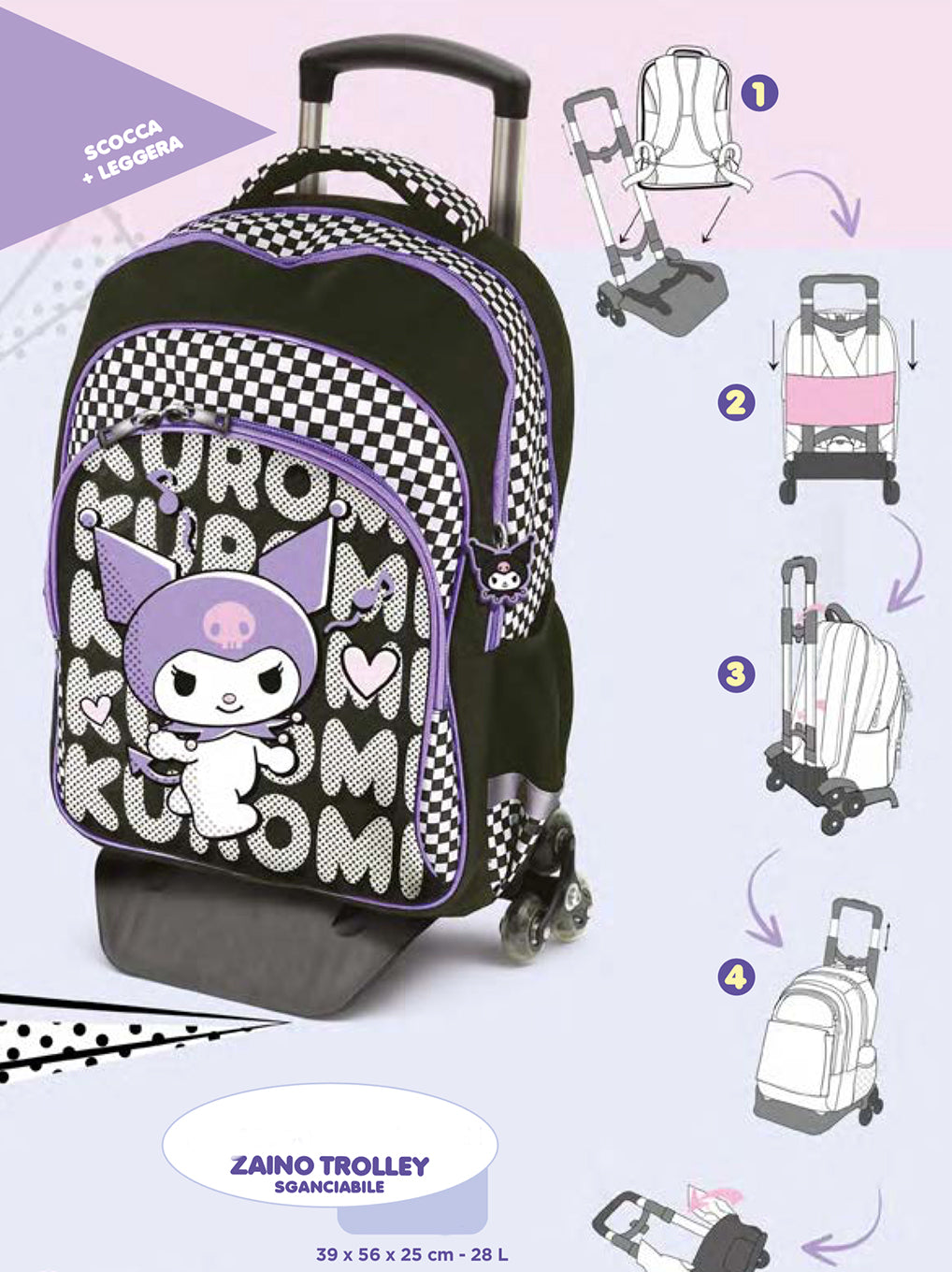 Zaino Trolley Sganciabile Kuromi Sanrio Giochi Preziosi