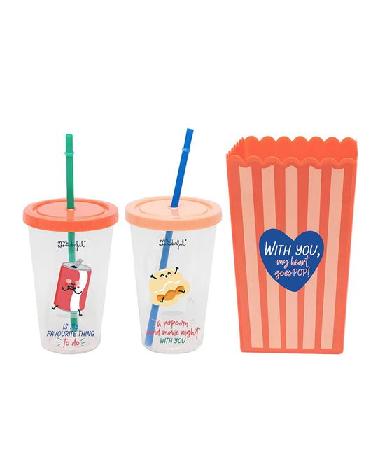 Set Ciotola per Popcorn e 2 Bicchieri Mr. Wonderful - Regalo Perfetto per Coppie da Red Carpet