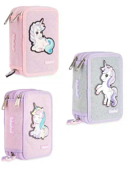 Astuccio 3 Zip Unicorn Colourbook