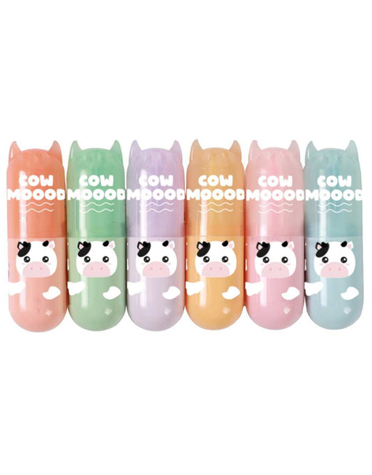 Mini Evidenziatori Tema Mucca - Set da 6 Colori Vivaci