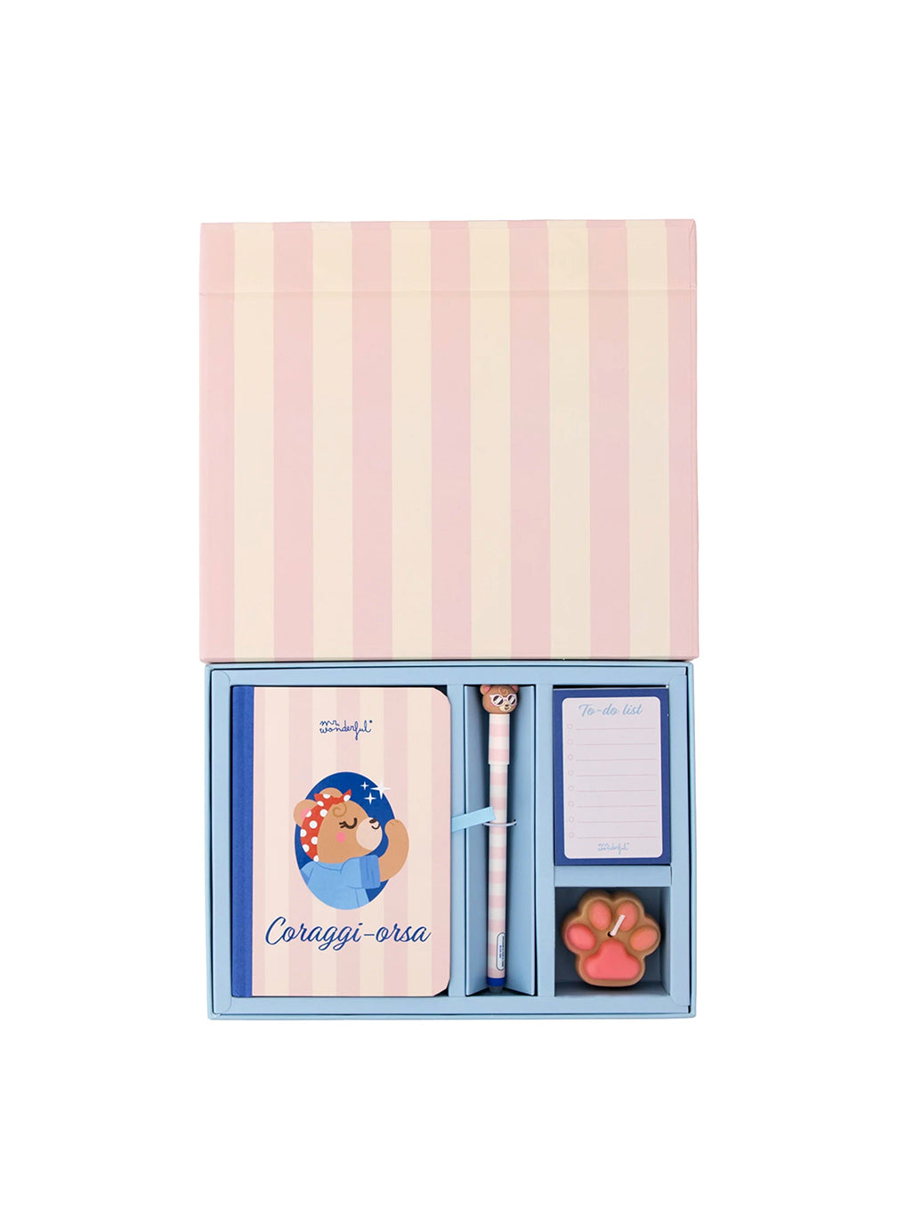 Kit Regalo Mamma “Coraggi-orsa” – Quaderno A6, Penna Cancellabile Bo-Bo, Candela Profumata e To-Do List