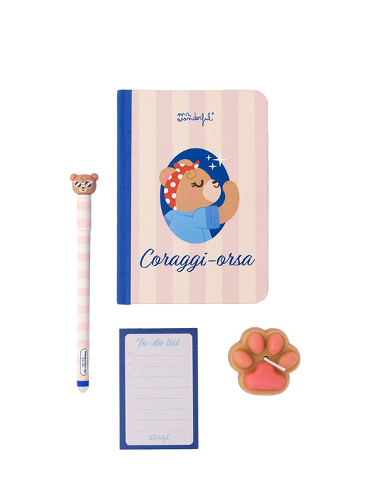 Kit Regalo Mamma “Coraggi-orsa” – Quaderno A6, Penna Cancellabile Bo-Bo, Candela Profumata e To-Do List