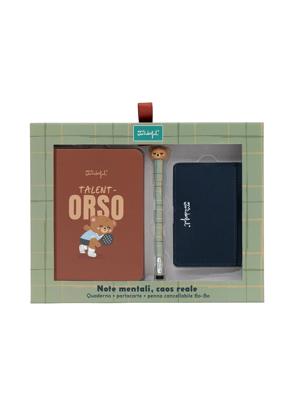 Kit Quaderno A6 + Portacarte + Penna Cancellabile Bo-Bo ORSO “Talent-Orso” – Mr. Wonderful