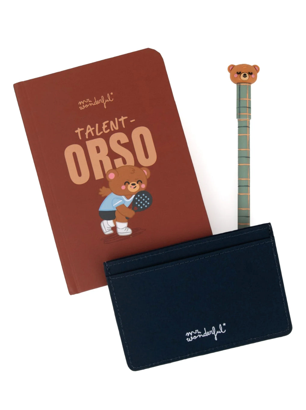 Kit Quaderno A6 + Portacarte + Penna Cancellabile Bo-Bo ORSO “Talent-Orso” – Mr. Wonderful