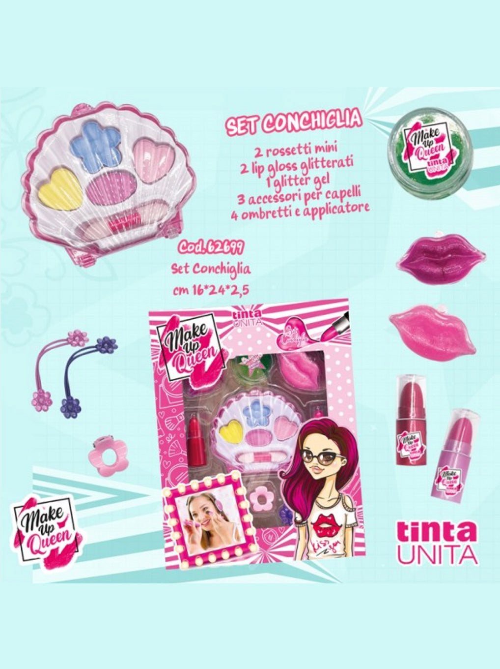 Make Up Queen Tinta Unita Trousse Conchiglia – con Accessori Capelli