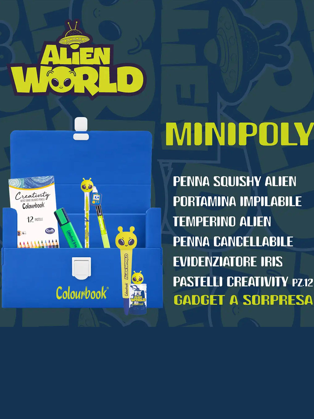Minipoly Alien World – Mini valigetta con cancelleria e gadget a sorpresa