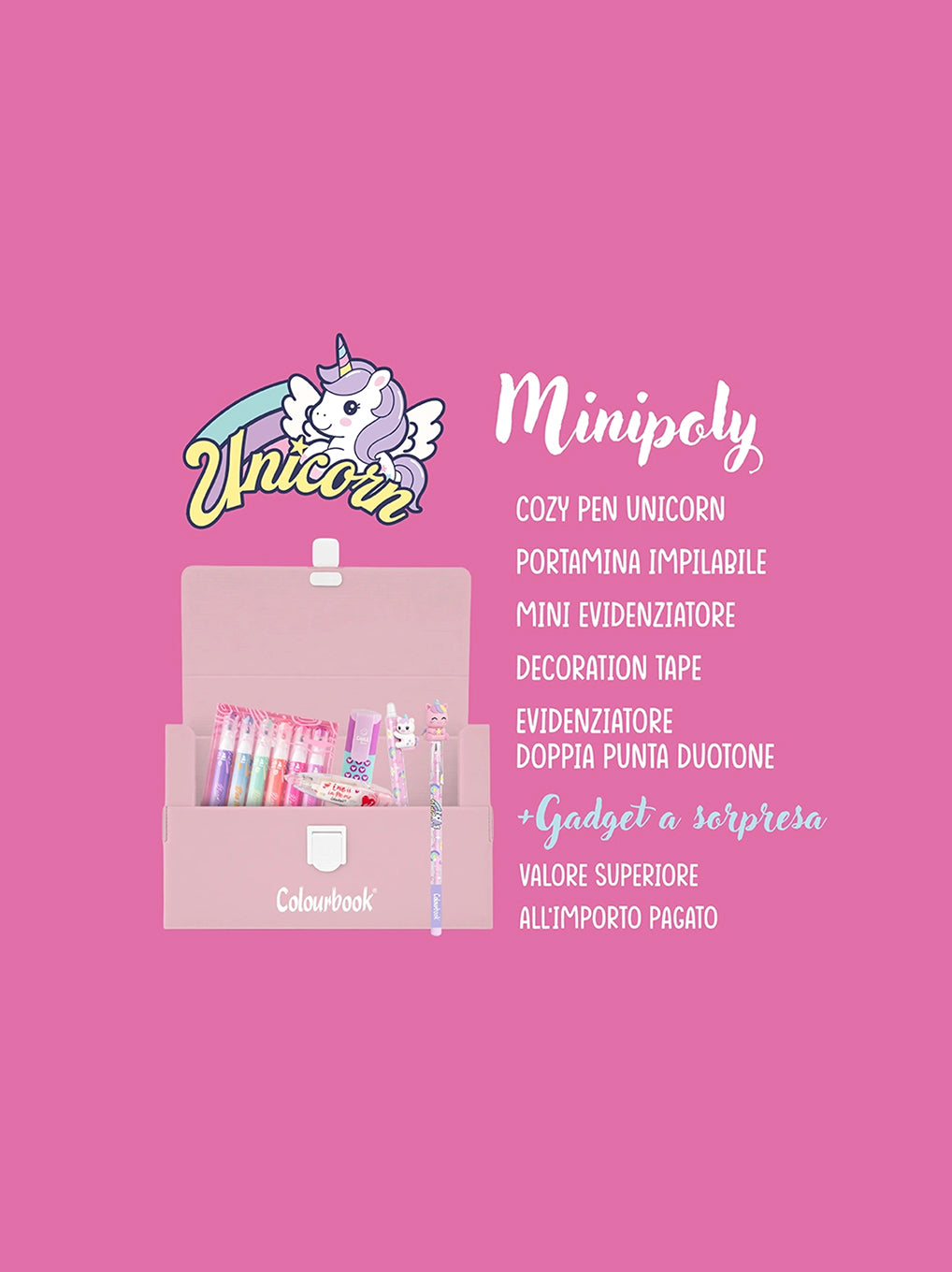 Minipoly Unicorn World – Mini Valigetta con Cancelleria Omaggio