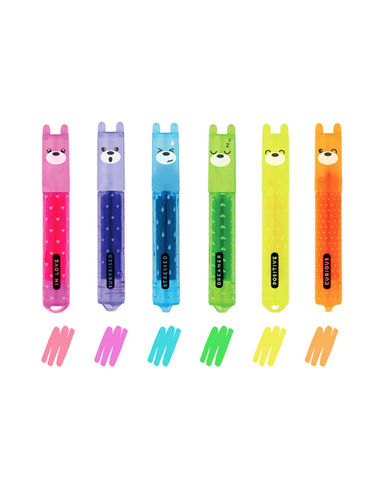 Set di 6 Mini Evidenziatori Teddy's Mood Fluo Legami - Colori Vivaci e Compatti per Ogni Occasione