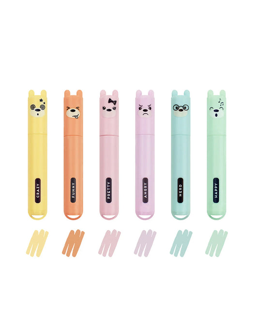 Set di 6 Mini Evidenziatori Pastello - Teddy's Mood Legami | Colori Vivaci e Compatti