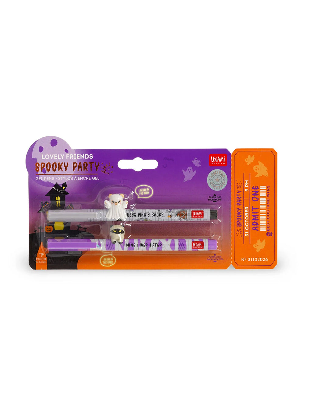 Set di 2 Penne Gel con Animaletto Decorativo – Lovely Friends Spooky Party | Legami Limited Edition | Preordine