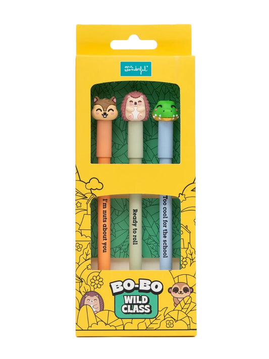 Set di 3 Penne Cancellabili Bo-Bo – Scoiattolo, Riccio e Coccodrillo Mr. Wonderful