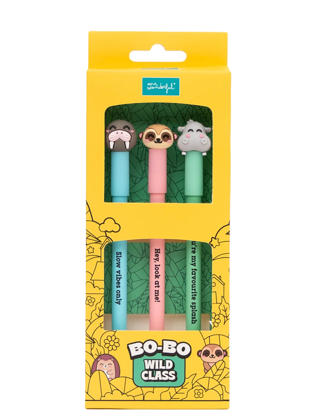 Set di 3 Penne Cancellabili Bo-Bo – Tricheco, Suricato e Ippopotamo Mr. Wonderful