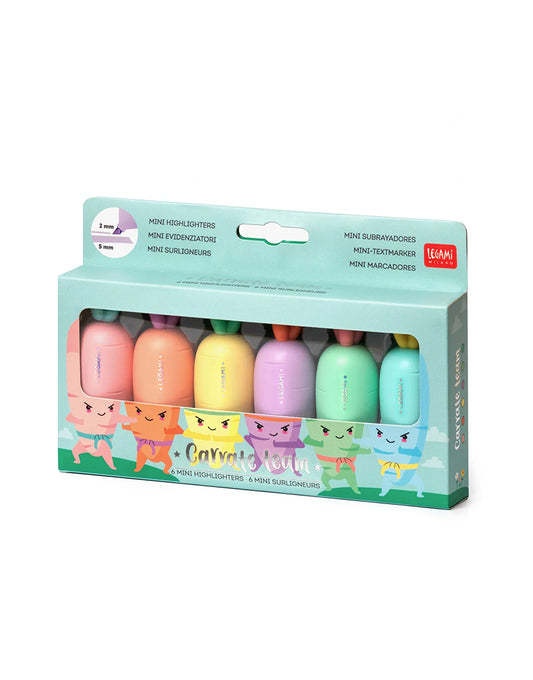 Set di 6 Mini Evidenziatori a Forma di Carota - Carrate Team Legami