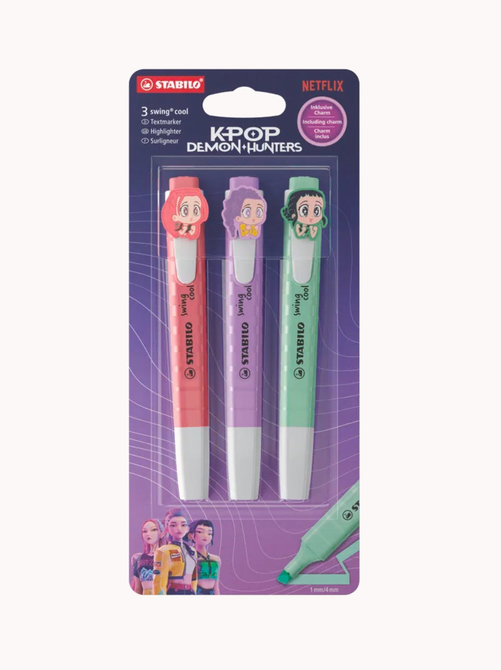 STABILO swing cool KPop Demon Hunters – Set di3 evidenziatori con charm