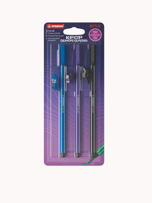 STABILO Pen 68 KPop Demon Hunters Saja Boys – Set 3 Pennarelli con Charm
