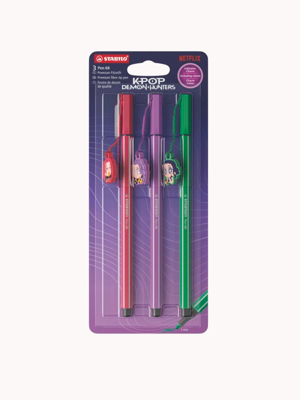 STABILO Pen 68 KPop Demon Hunters – Set 3 Pennarelli con Charm