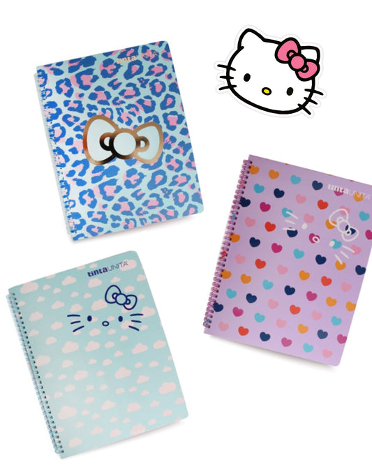 Set 3 Quaderni Maxi Spiralati Hello Kitty – Tinta Unita Quadro 5mm