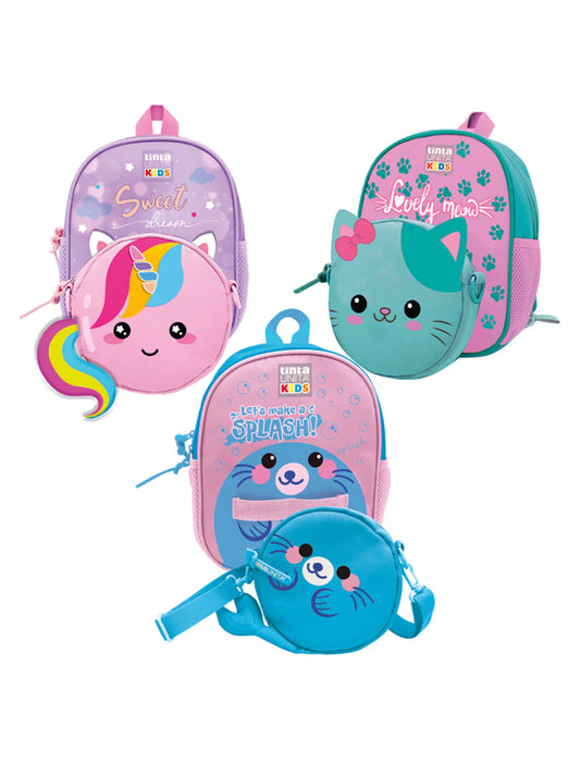 Zaino 2 in 1 con Borsetta Tinta Unita Kids
