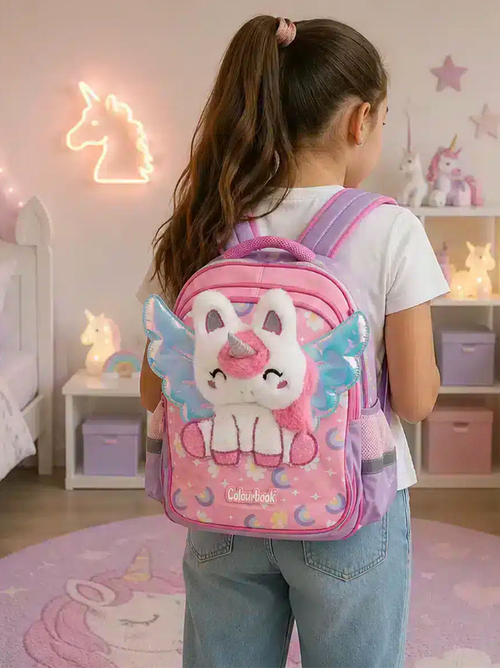 Zaino Scuola Unicorn 30 Litri Colourbook con Peluche in Rilievo