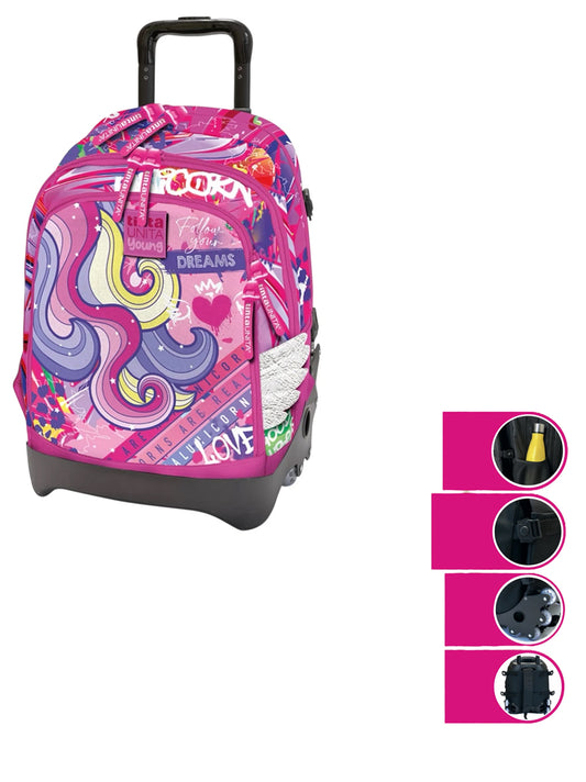 Zaino Trolley Crooss Unicorno Tinta Unita Young