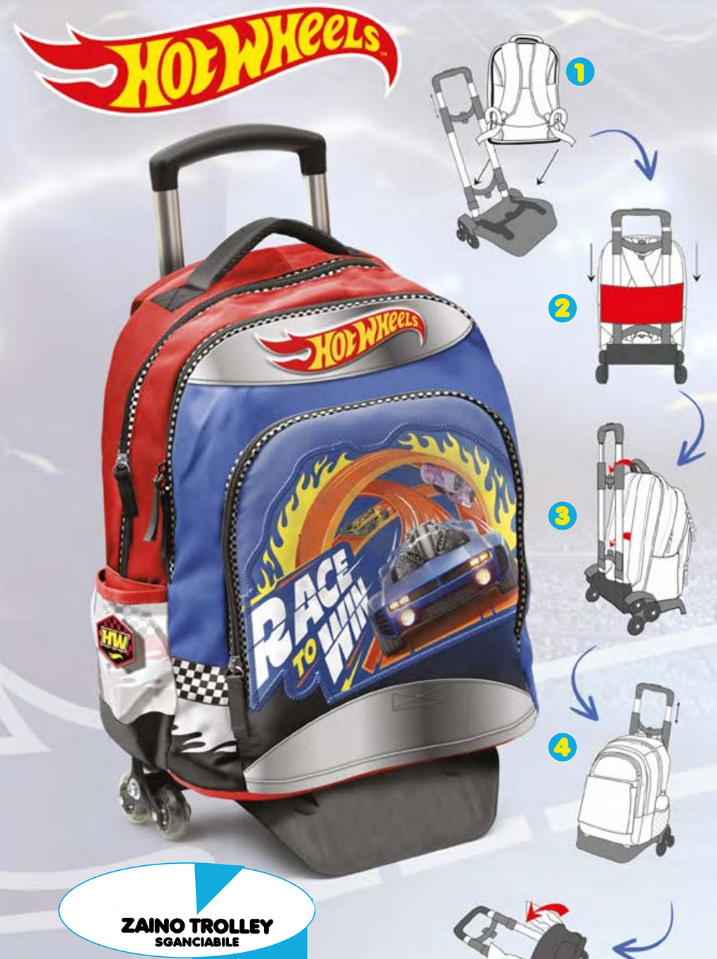 Zaino Trolley Sganciabile Hot Wheels Giochi Preziosi